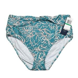 Aqua Couture Ladies Floral Prints Blue High Waisted Bikini Swim Bottom Size L